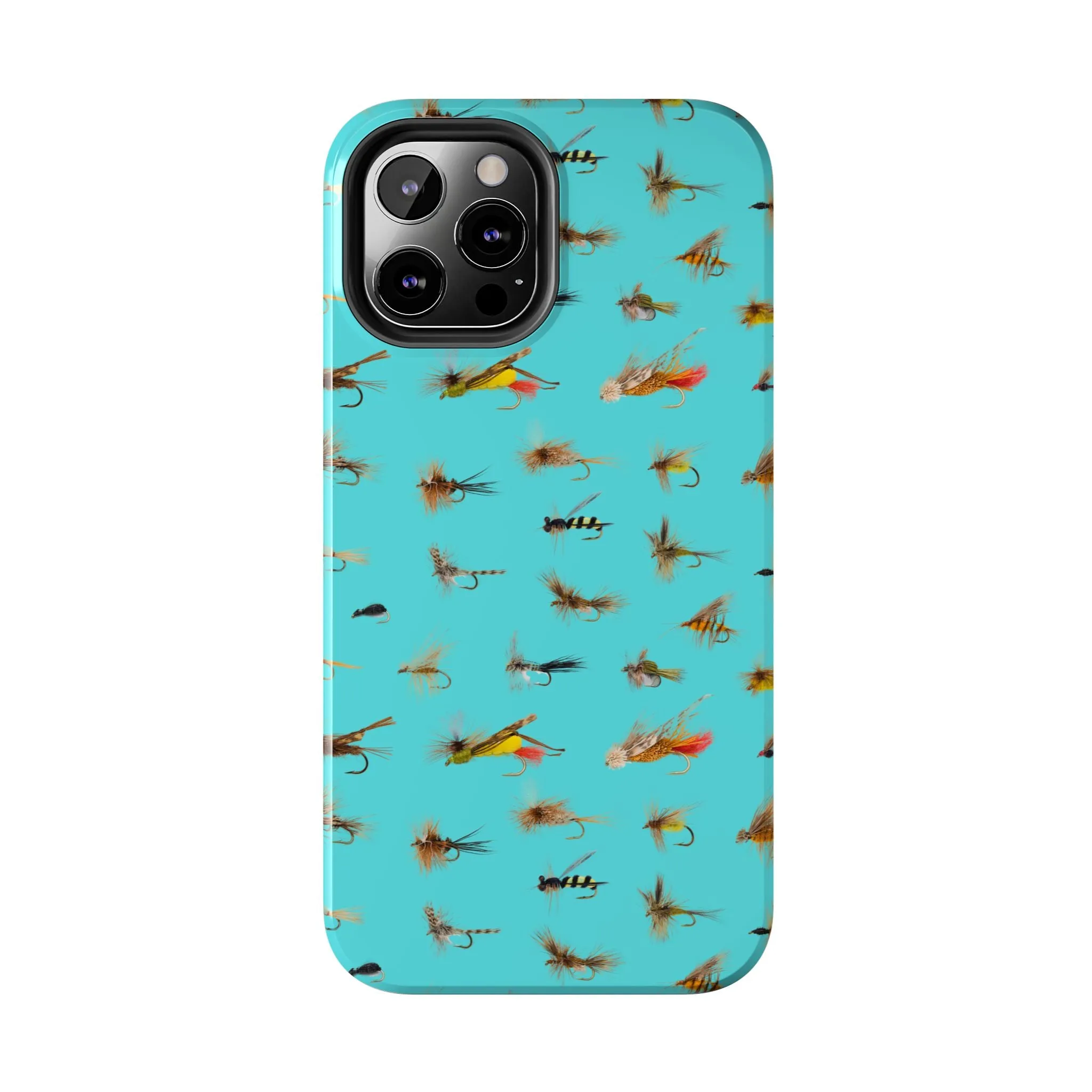 Dry Fly Fishing Lures on Turquoise Tough Phone Case for iPhone and Samsung Smartphones