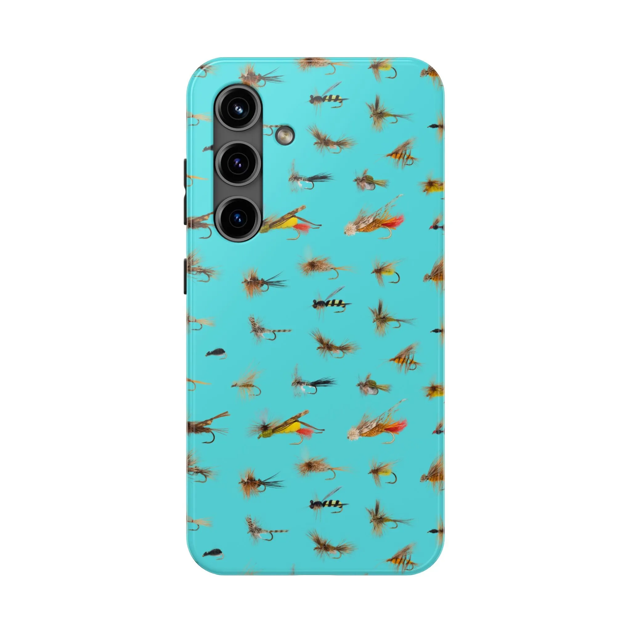 Dry Fly Fishing Lures on Turquoise Tough Phone Case for iPhone and Samsung Smartphones