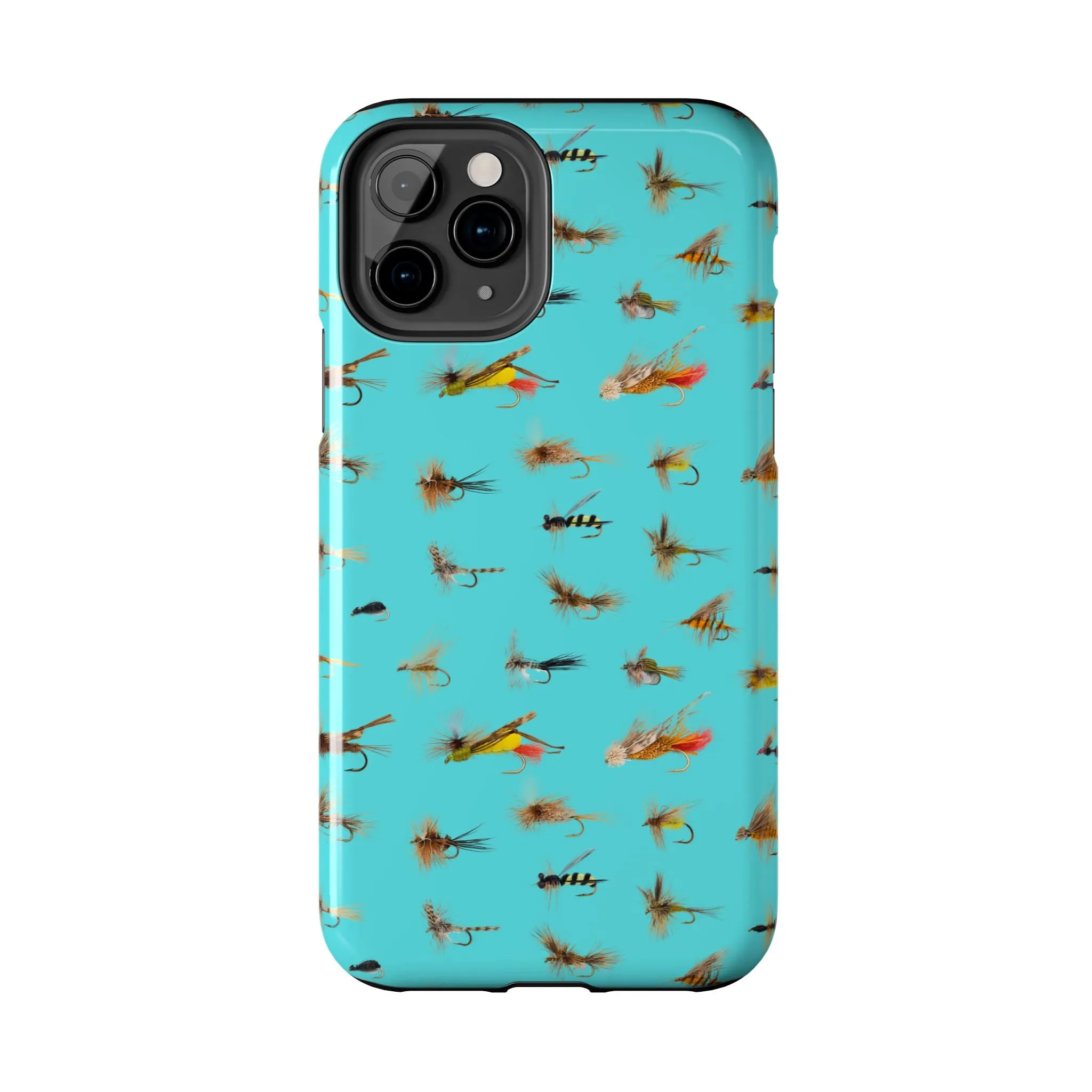 Dry Fly Fishing Lures on Turquoise Tough Phone Case for iPhone and Samsung Smartphones