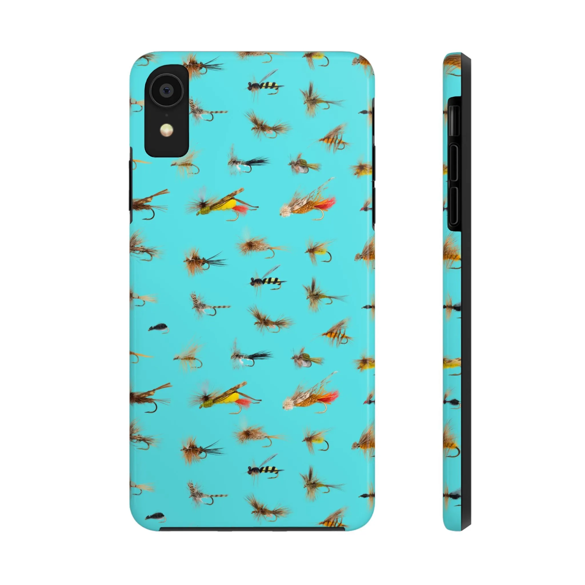 Dry Fly Fishing Lures on Turquoise Tough Phone Case for iPhone and Samsung Smartphones