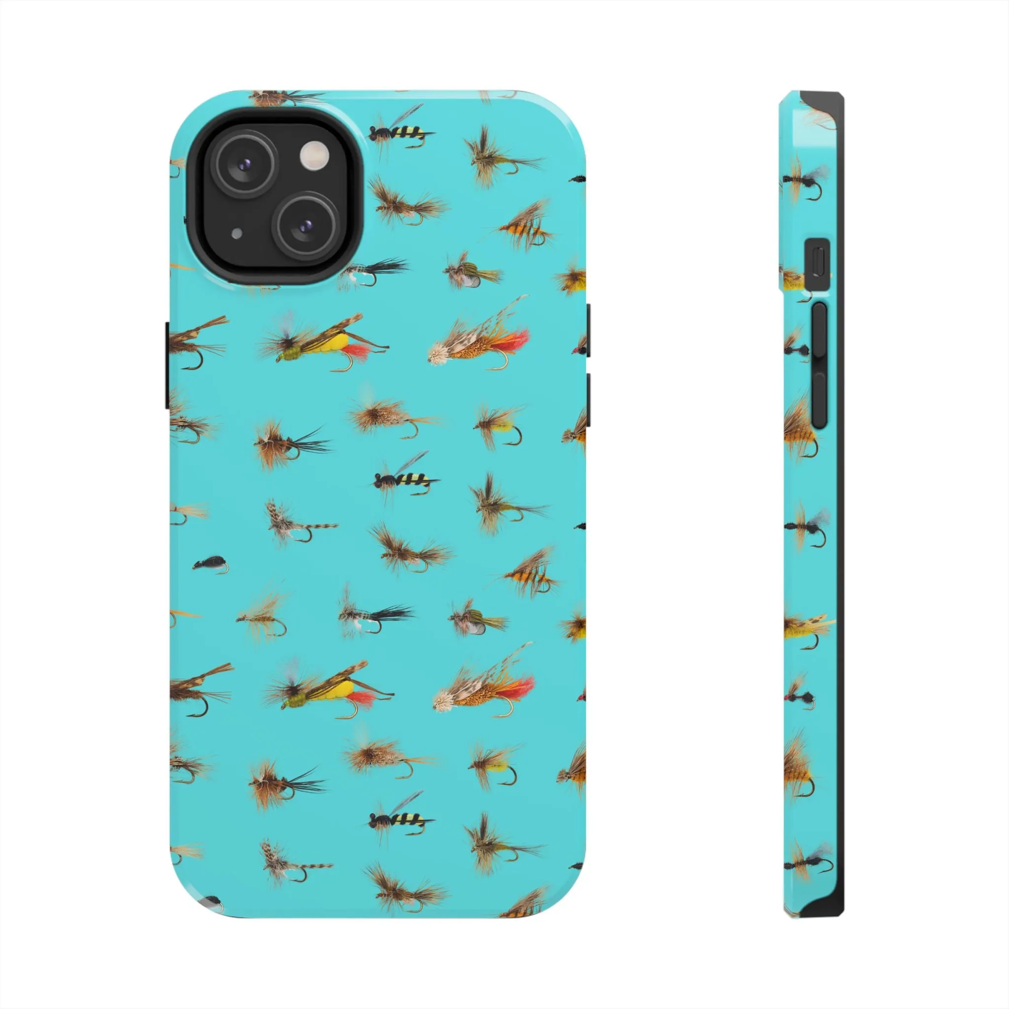 Dry Fly Fishing Lures on Turquoise Tough Phone Case for iPhone and Samsung Smartphones