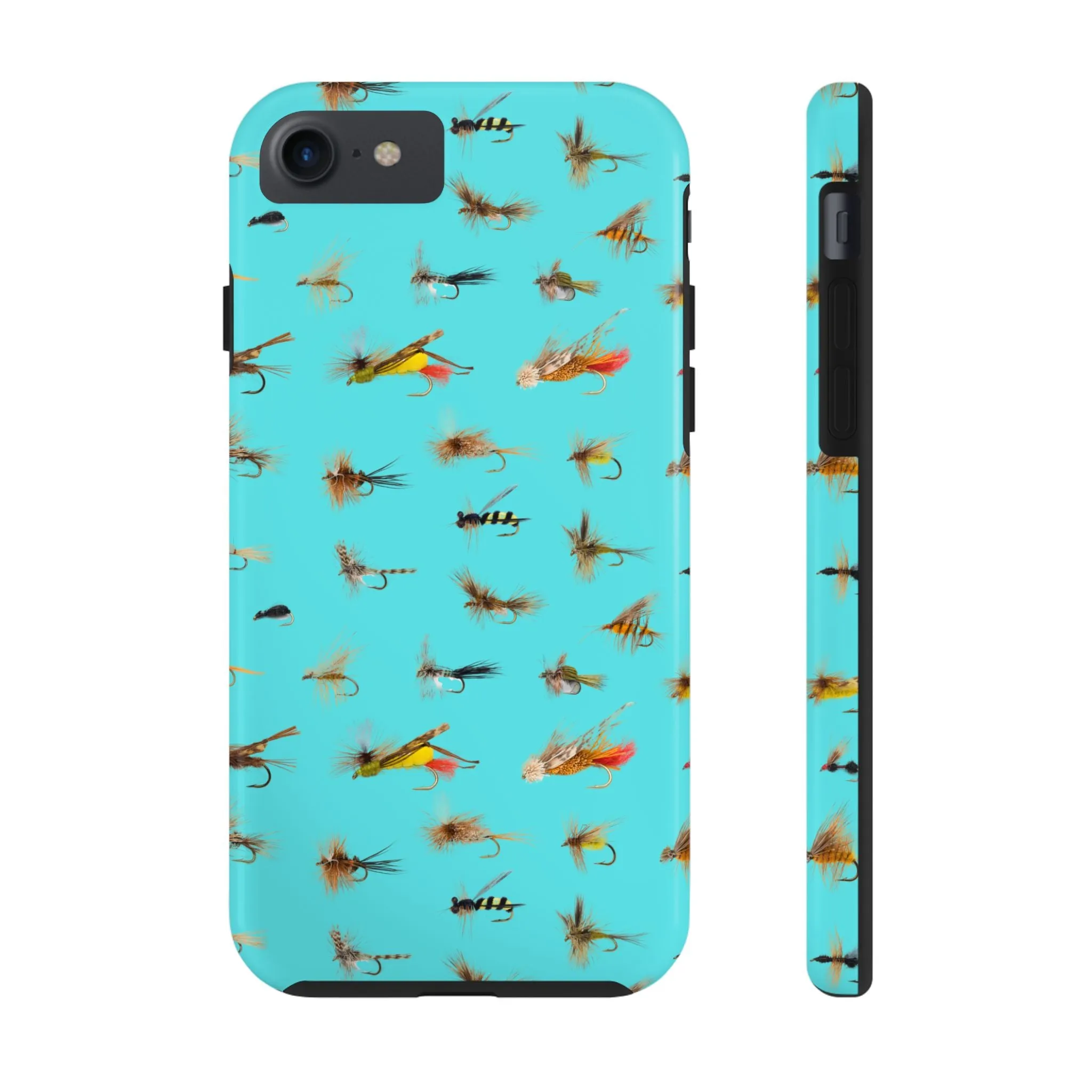 Dry Fly Fishing Lures on Turquoise Tough Phone Case for iPhone and Samsung Smartphones