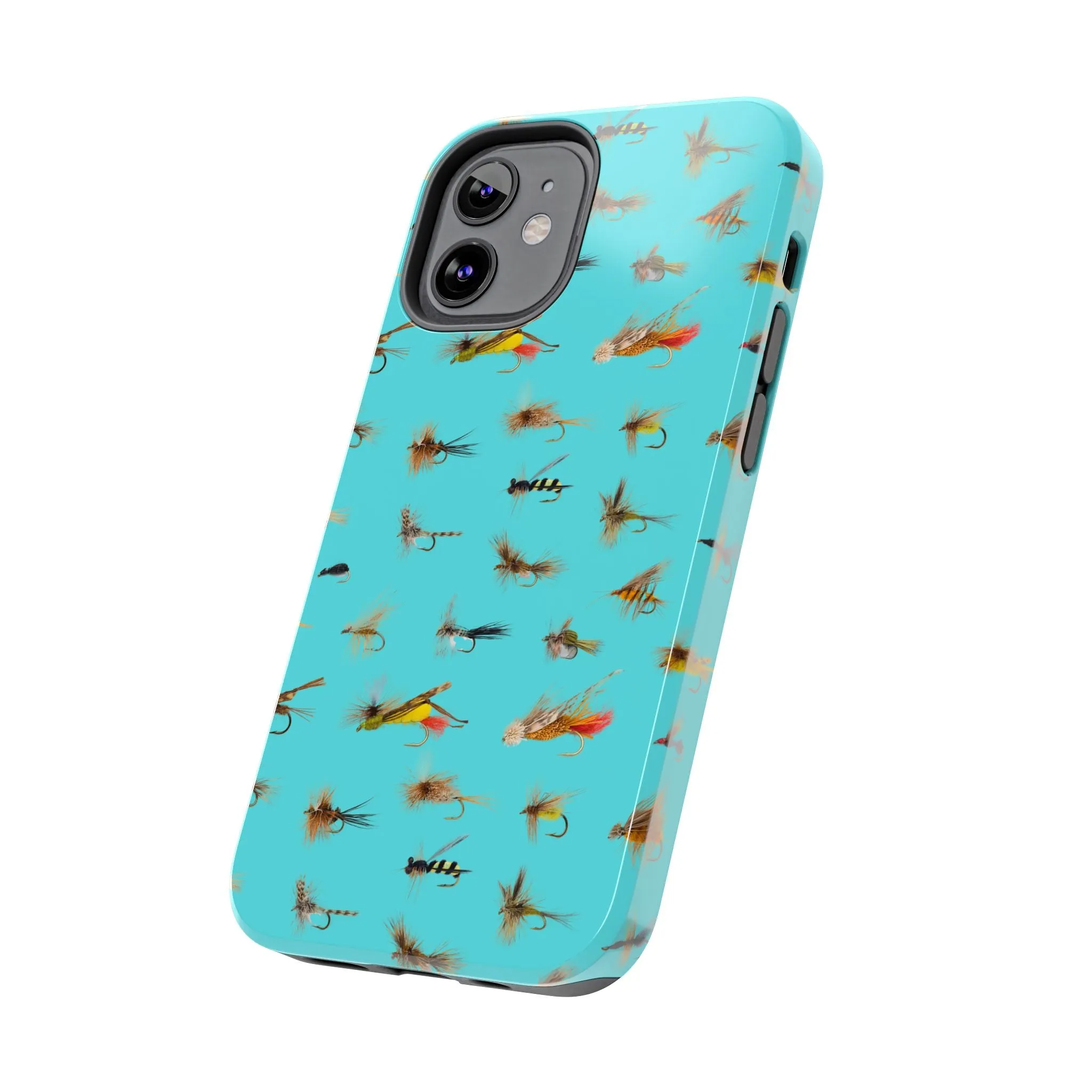 Dry Fly Fishing Lures on Turquoise Tough Phone Case for iPhone and Samsung Smartphones