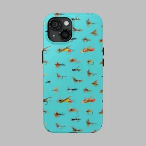 Dry Fly Fishing Lures on Turquoise Tough Phone Case for iPhone and Samsung Smartphones