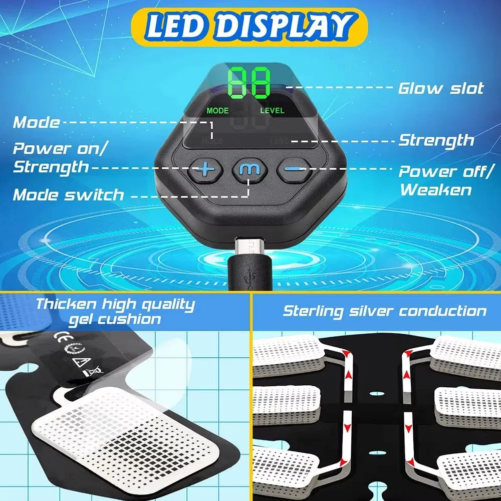 EMS Muscle Stimulator LCD Screen USB Rechargeable Portable Trainer