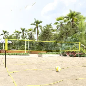 Enjoy Backyard Fun with Portable Volleyball Net, Quick Setup, Durable PE Fabric, Includes Carrying Bag and Accessories, Black and Yellow