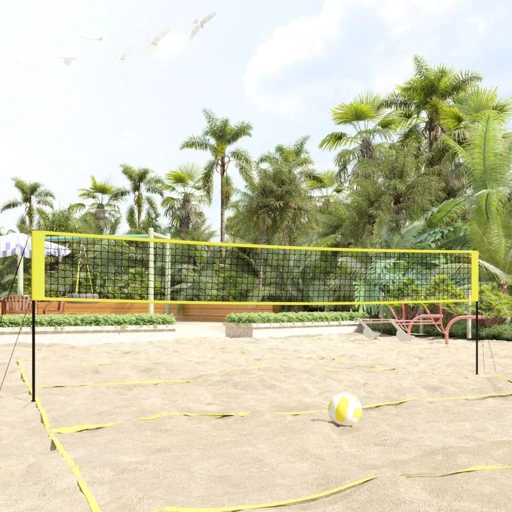 Enjoy Backyard Fun with Portable Volleyball Net, Quick Setup, Durable PE Fabric, Includes Carrying Bag and Accessories, Black and Yellow