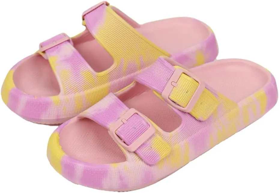 Epsion Women's Cloud Sandals Pillow Leopard Slippers Double Buckle Adjustable Comfort Slides Flat Summer Beach Sandals