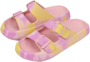Epsion Women's Cloud Sandals Pillow Leopard Slippers Double Buckle Adjustable Comfort Slides Flat Summer Beach Sandals