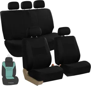 FH Group Light Breathable Durable Washable Flat Foam Padding Cloth Full Set Car Seat Covers, Airbag & Split Compatible w Gift - Universal Fit for Cars Trucks and SUVs (Black)