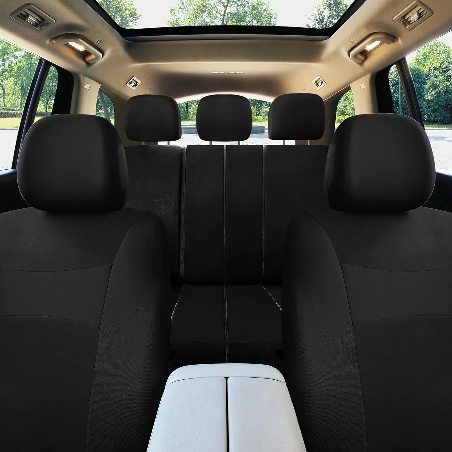FH Group Light Breathable Durable Washable Flat Foam Padding Cloth Full Set Car Seat Covers, Airbag & Split Compatible w Gift - Universal Fit for Cars Trucks and SUVs (Black)