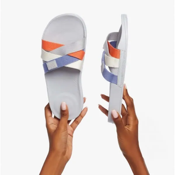FitFlop iQUSHION Womens Multi-Strap Sliders Soft Grey Mix