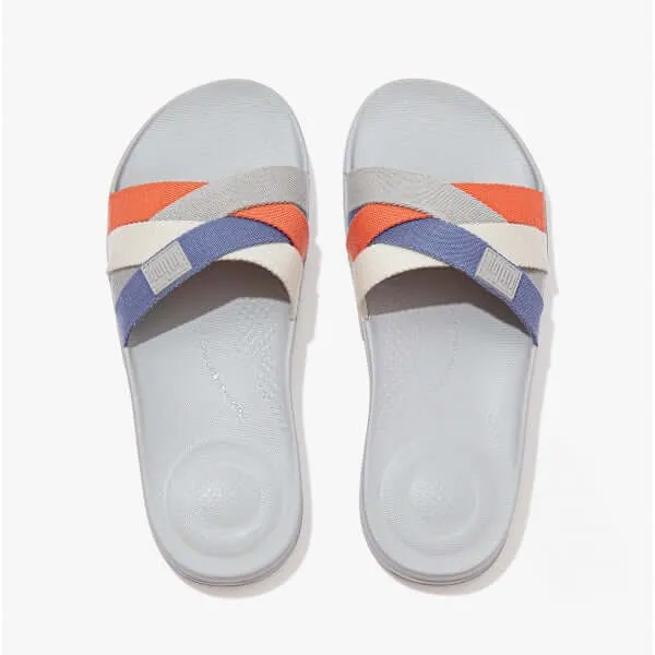 FitFlop iQUSHION Womens Multi-Strap Sliders Soft Grey Mix