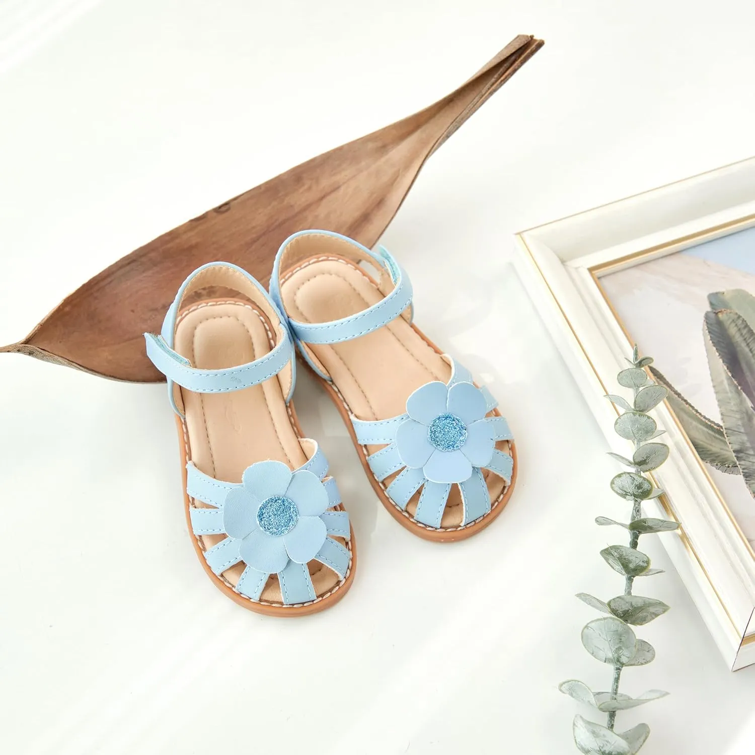 Flaryzone Toddler Little Girls Glitter Flower Open-Toe Flat Dress Sandals Summer Shoes