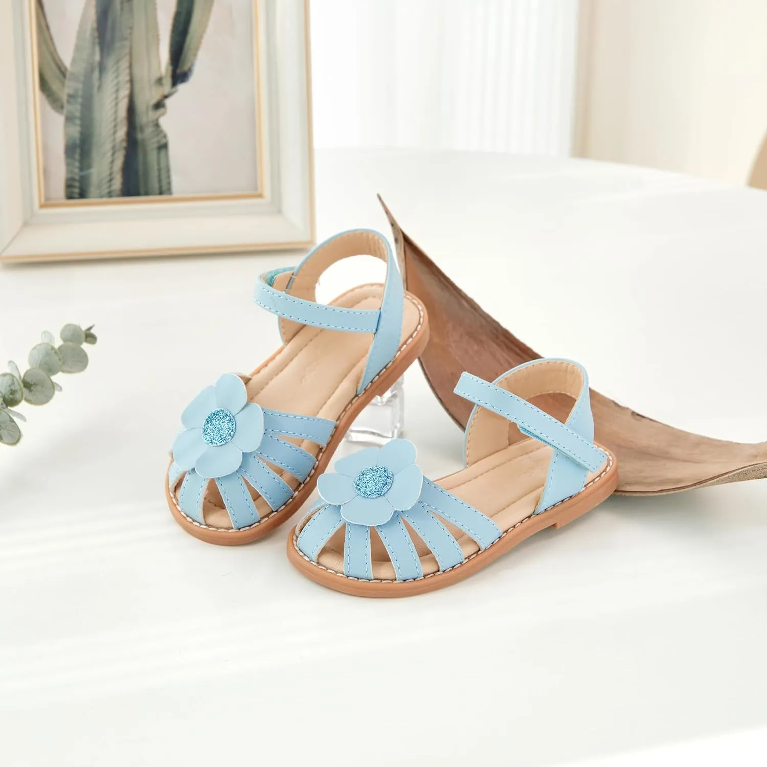 Flaryzone Toddler Little Girls Glitter Flower Open-Toe Flat Dress Sandals Summer Shoes