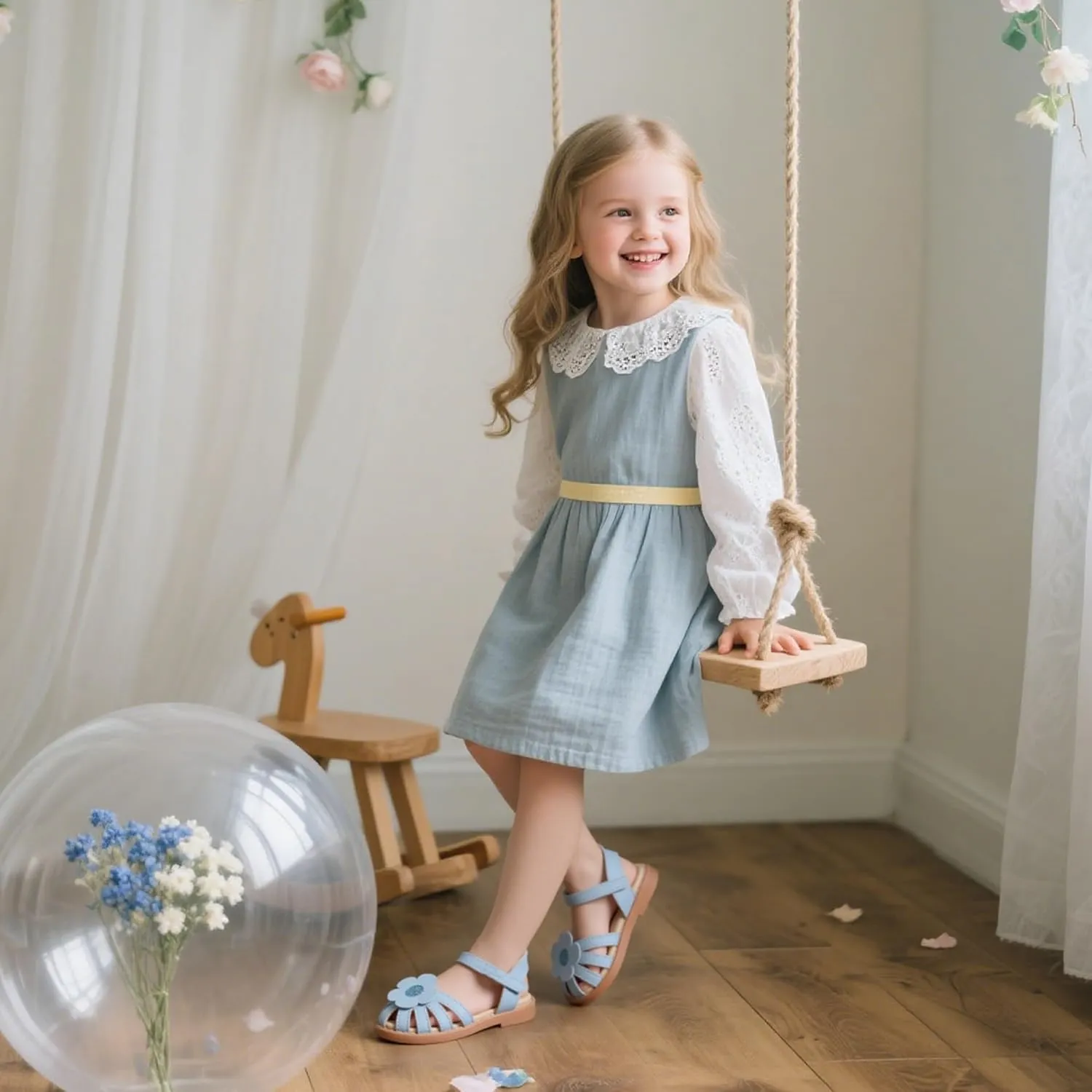 Flaryzone Toddler Little Girls Glitter Flower Open-Toe Flat Dress Sandals Summer Shoes