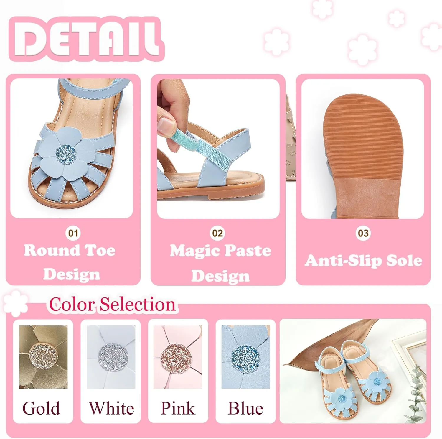 Flaryzone Toddler Little Girls Glitter Flower Open-Toe Flat Dress Sandals Summer Shoes