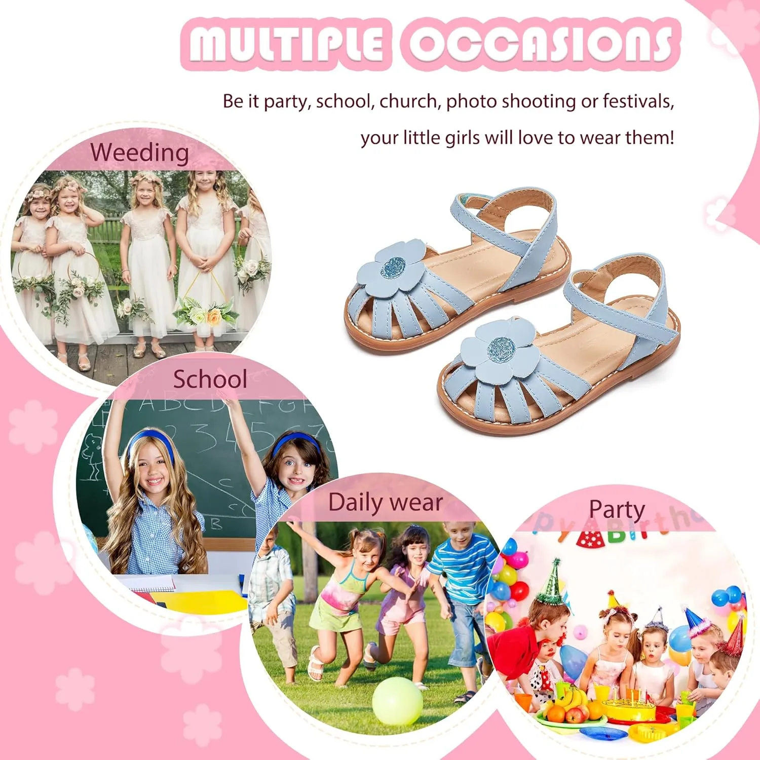 Flaryzone Toddler Little Girls Glitter Flower Open-Toe Flat Dress Sandals Summer Shoes