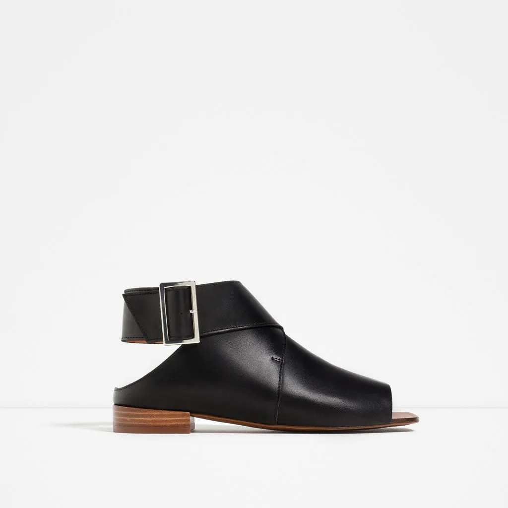 FLAT BOOT-STYLE LEATHER Express worldwide SANDALS Expedited shipping