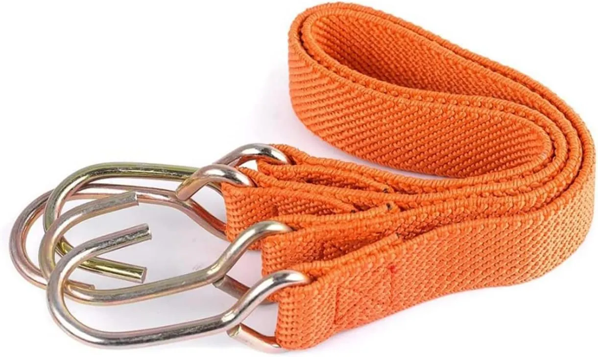 Flat Bungee Cord with Hooks Adjustable Fits Size (Orange, ADJ 48inches)