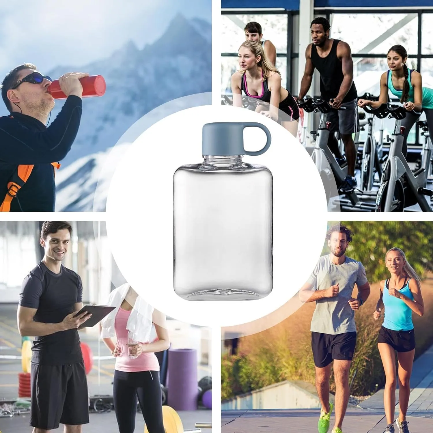Flat Handbag Water Bottle, 360ml Portable Square Flat Water Bottle Cup - Reusable Tritan Travel Pocket Water Bottle, Travel Mug for Sports, Camping, Hiking
