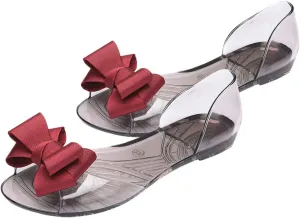 Flat Jelly Shoes for Women Creative Fish Mouth Bowknot Sandals Fashion Summer Beach Footwear Red Durable Easy to Wear Stylish Design for Dresses Pants