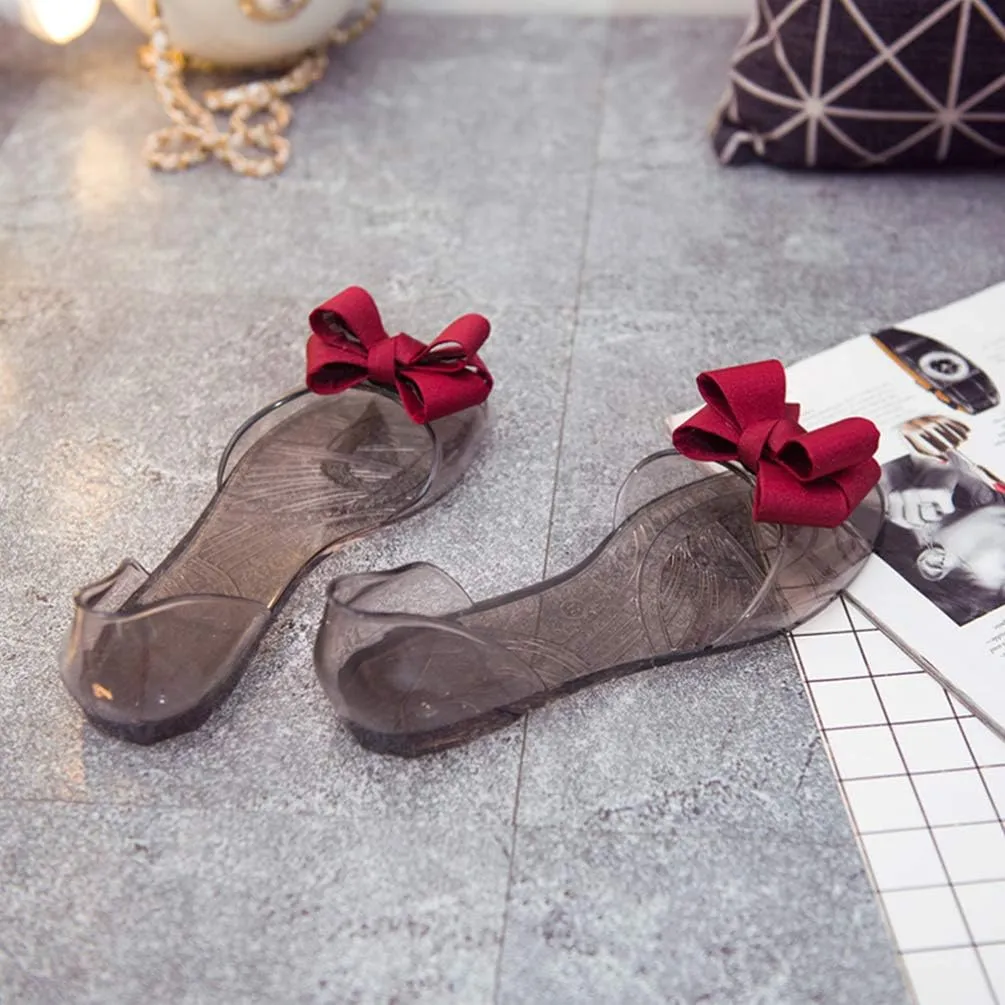 Flat Jelly Shoes for Women Creative Fish Mouth Bowknot Sandals Fashion Summer Beach Footwear Red Durable Easy to Wear Stylish Design for Dresses Pants