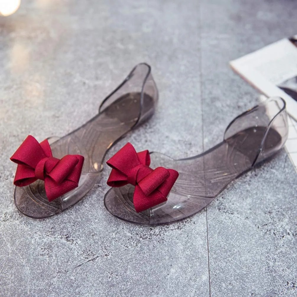 Flat Jelly Shoes for Women Creative Fish Mouth Bowknot Sandals Fashion Summer Beach Footwear Red Durable Easy to Wear Stylish Design for Dresses Pants