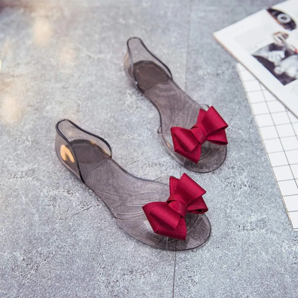 Flat Jelly Shoes for Women Creative Fish Mouth Bowknot Sandals Fashion Summer Beach Footwear Red Durable Easy to Wear Stylish Design for Dresses Pants