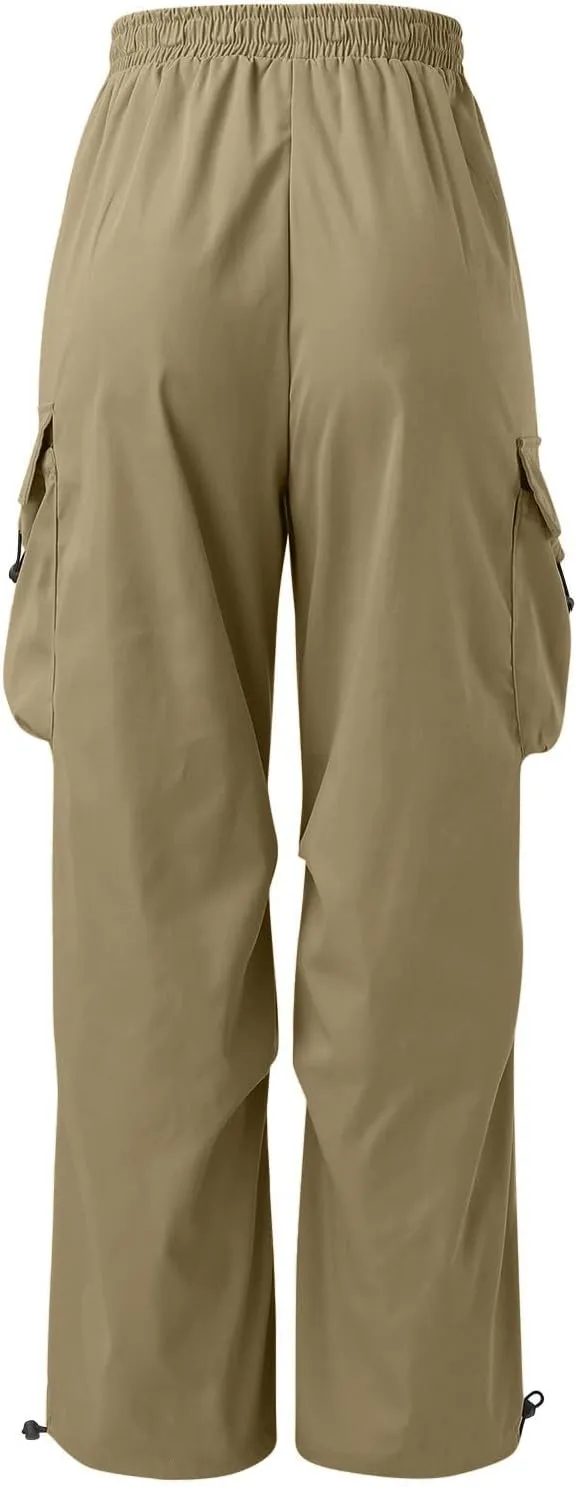 Flat Pocket Parachute Pants for Men Casual Baggy Cargo Pants Unisex Street Pants Drawstring Trousers