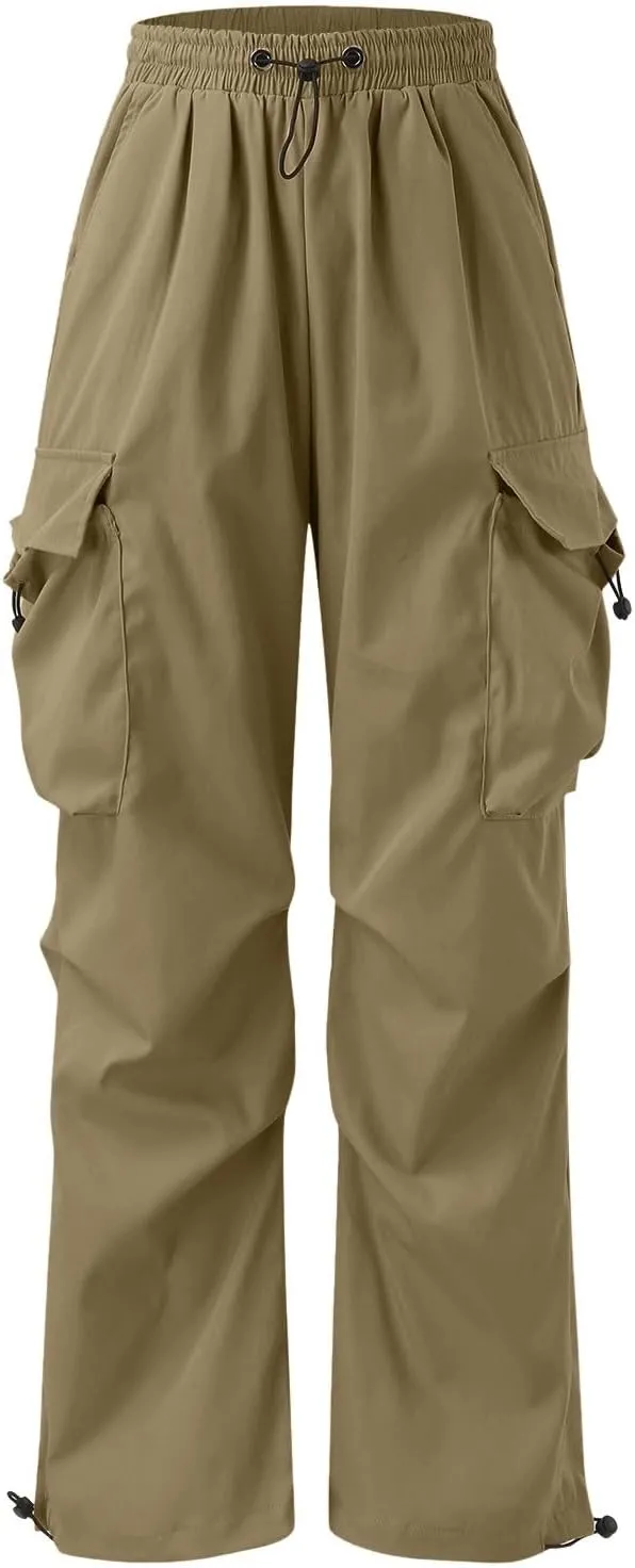 Flat Pocket Parachute Pants for Men Casual Baggy Cargo Pants Unisex Street Pants Drawstring Trousers