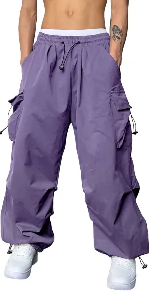Flat Pocket Parachute Pants for Men Casual Baggy Cargo Pants Unisex Street Pants Drawstring Trousers