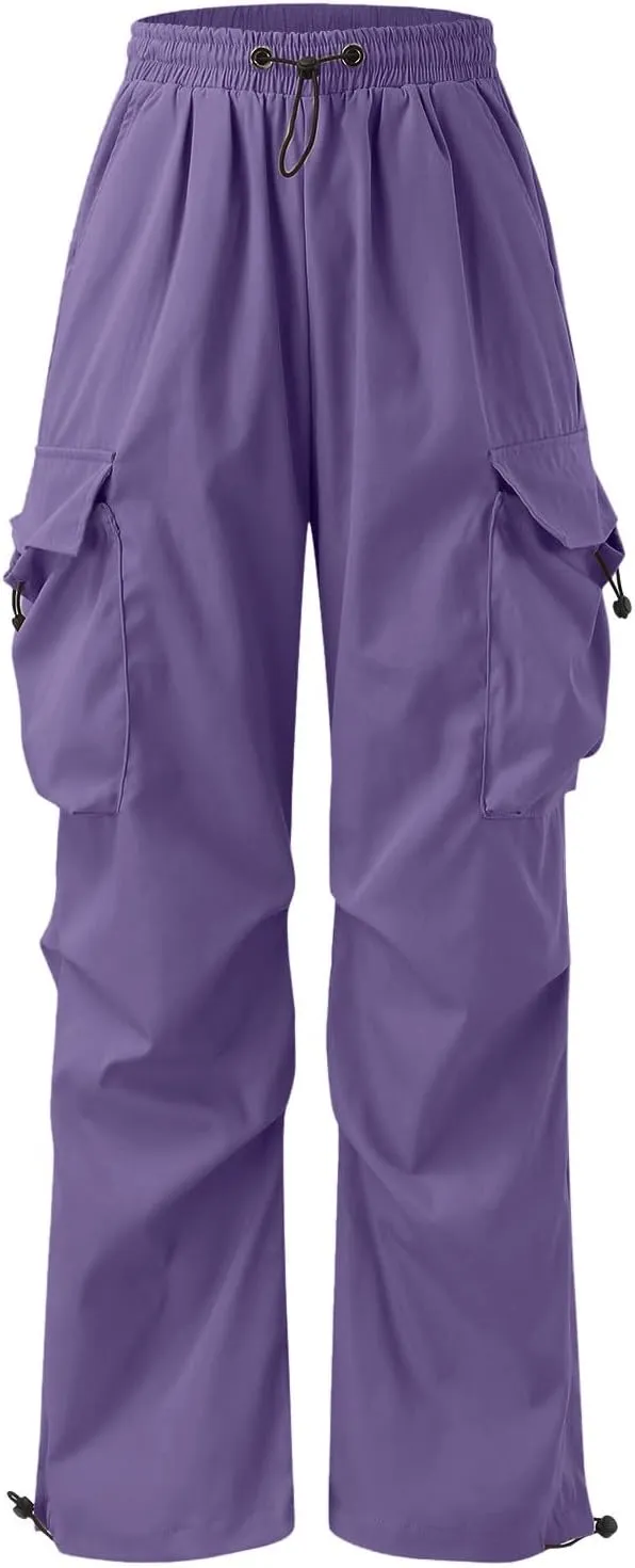 Flat Pocket Parachute Pants for Men Casual Baggy Cargo Pants Unisex Street Pants Drawstring Trousers