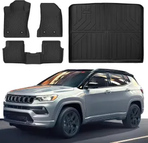 Floor Mats & Trunk Mat Fit for 2017-2025 Jeep Compass,All Weather Protection TPE, Anti-Slip Floor Mats & Cargo Liner 2017 2018 2019 2020 2021 2022 2023 2024 2025 Jeep Compass Accessories