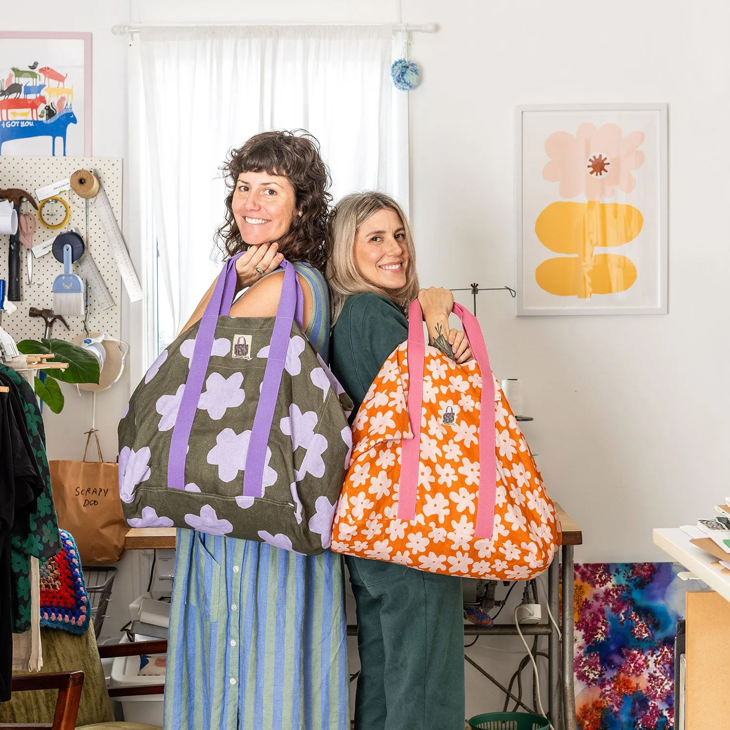 Flower Fields Fabric - Tangerine & Peach Mule Tote Sewing Kit | Claire Ritchie x KATM Mule Tote