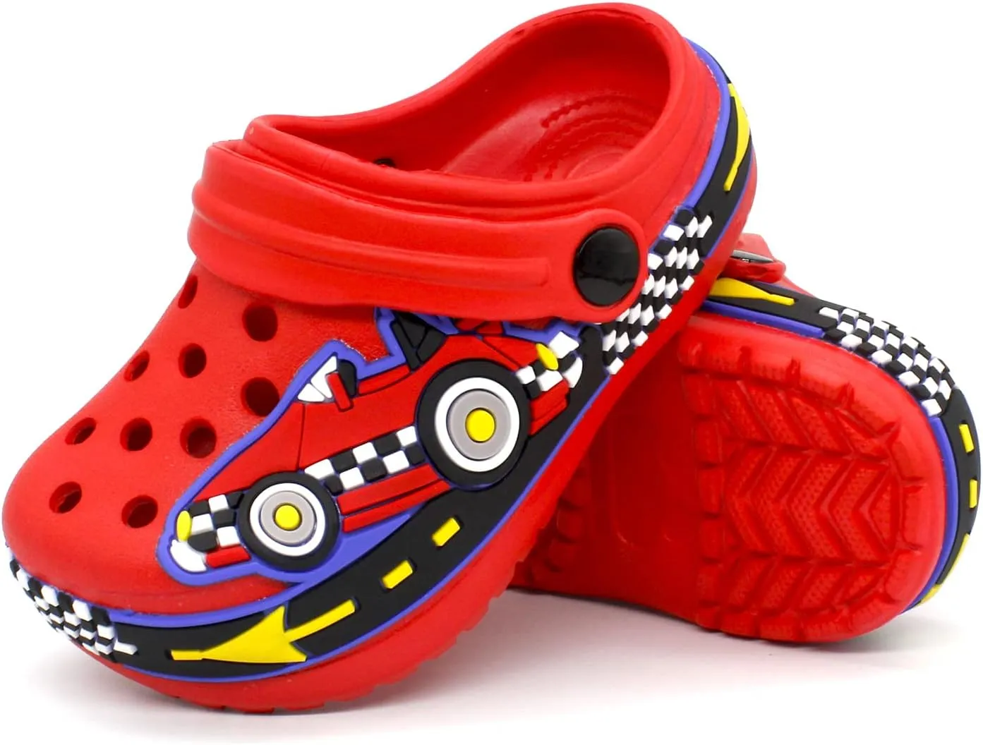 FolHaoth Toddlers Cute Cartoon Excavator Racecar Pattern Boys Girls Clogs Slip On Lightweight Breathable Kids Sandals Non Slip Indoor Outdoor Beach Pool Shower Slippers Shoes