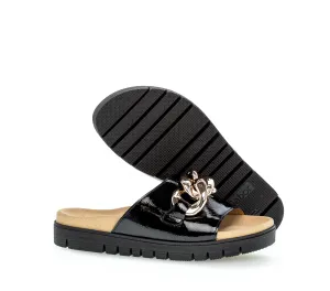 GABOR - 83.743.97 LOW WEDGE MULE - BLACK PATENT