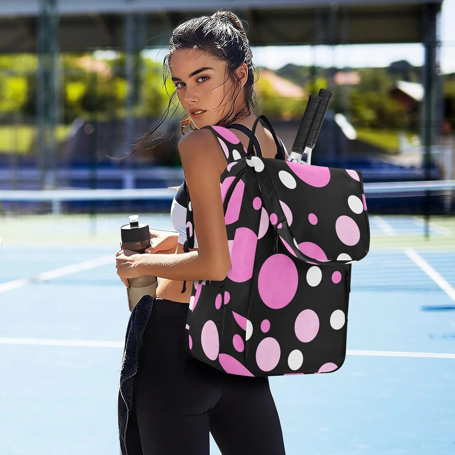 GAIGEO Pink Green Gradient Pickleball Bag, Large Space Pickleball Bags for Women, Durable Polyester, Printing Design