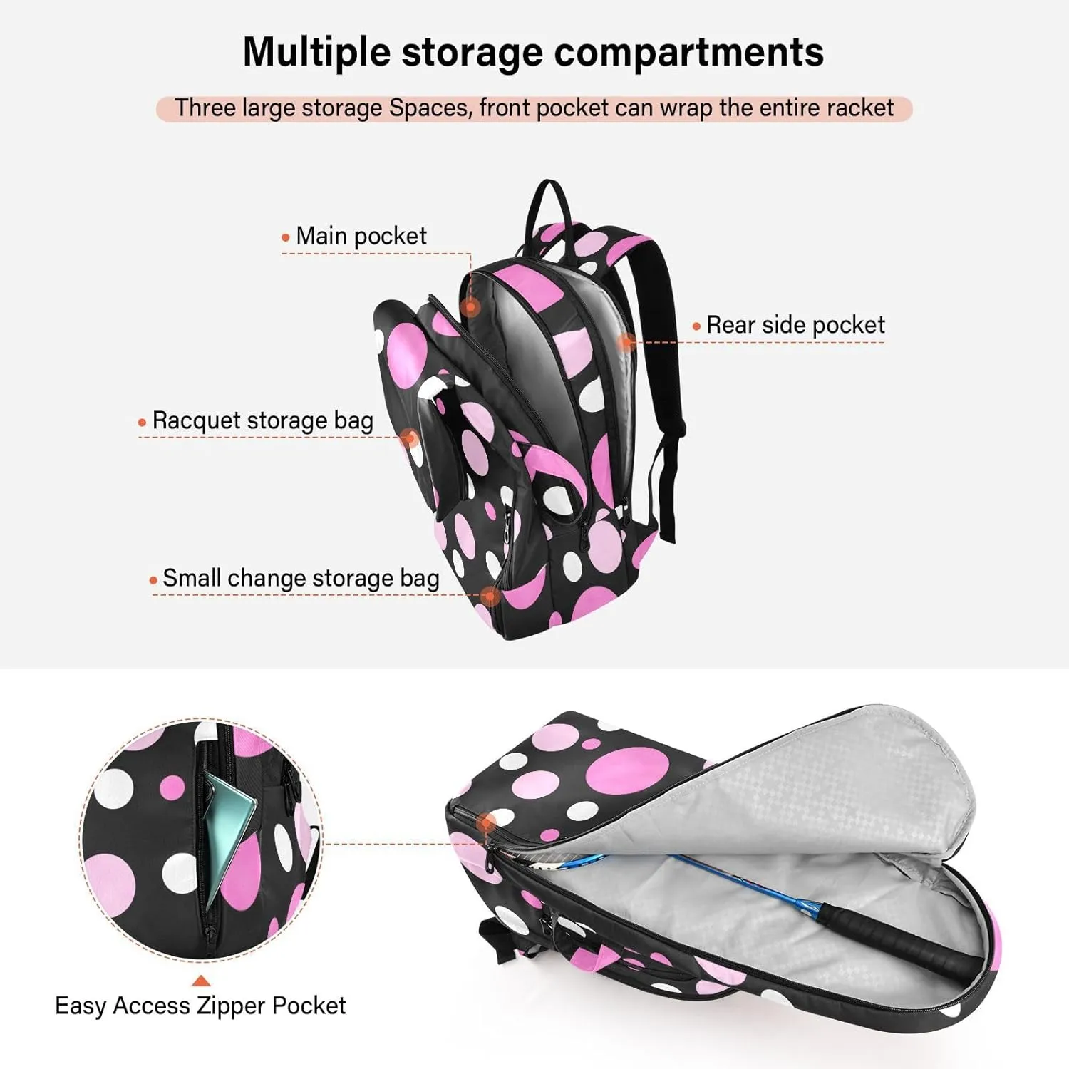 GAIGEO Pink Green Gradient Pickleball Bag, Large Space Pickleball Bags for Women, Durable Polyester, Printing Design