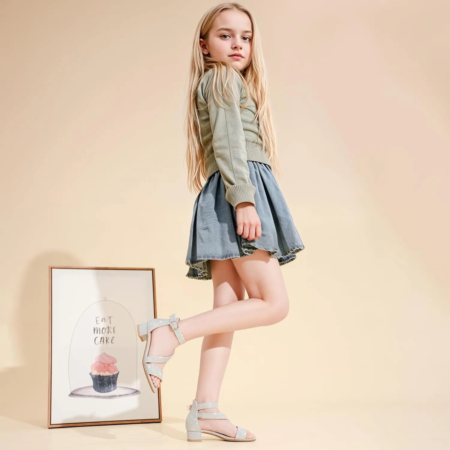 Girls Sandals Kids Heels Open Toe Ankle Strap Dress Shoes Flower Wedding Party for Toddler Little Big Kid