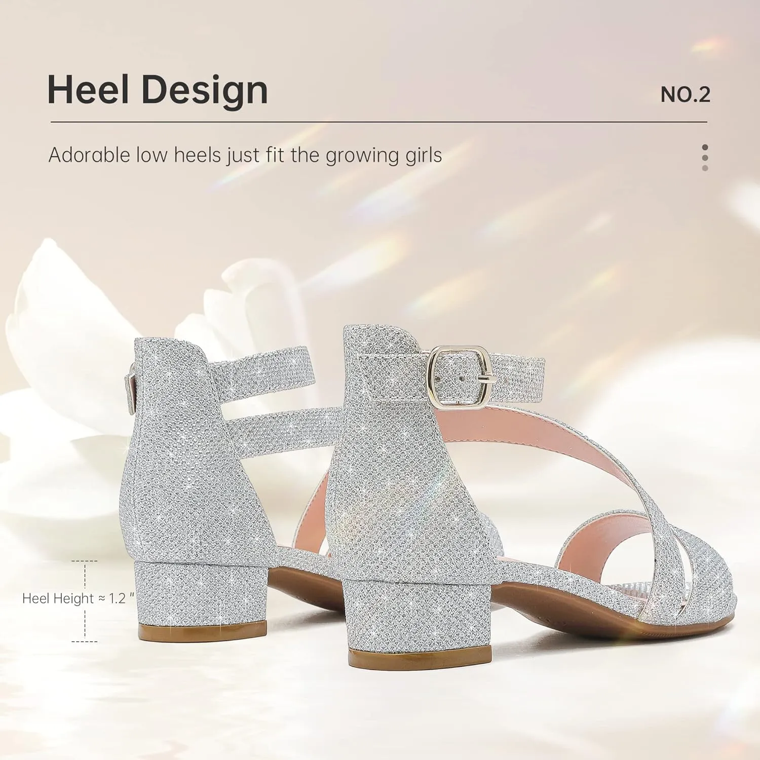 Girls Sandals Kids Heels Open Toe Ankle Strap Dress Shoes Flower Wedding Party for Toddler Little Big Kid