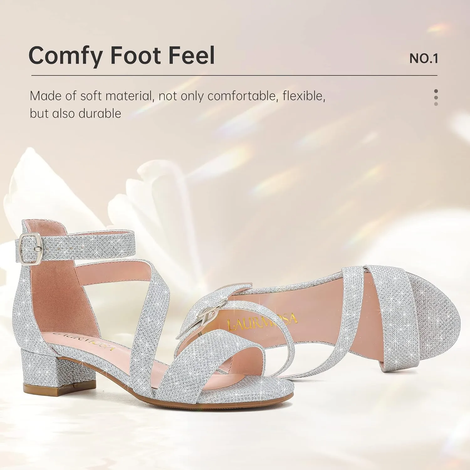 Girls Sandals Kids Heels Open Toe Ankle Strap Dress Shoes Flower Wedding Party for Toddler Little Big Kid