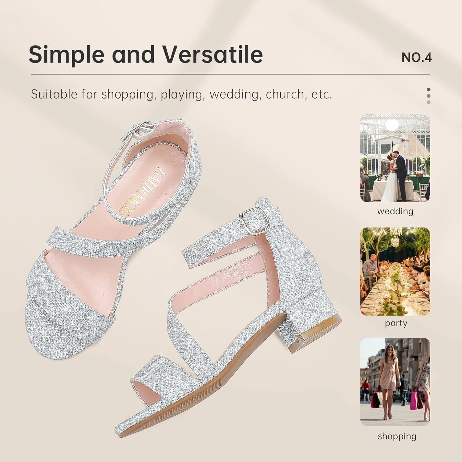 Girls Sandals Kids Heels Open Toe Ankle Strap Dress Shoes Flower Wedding Party for Toddler Little Big Kid