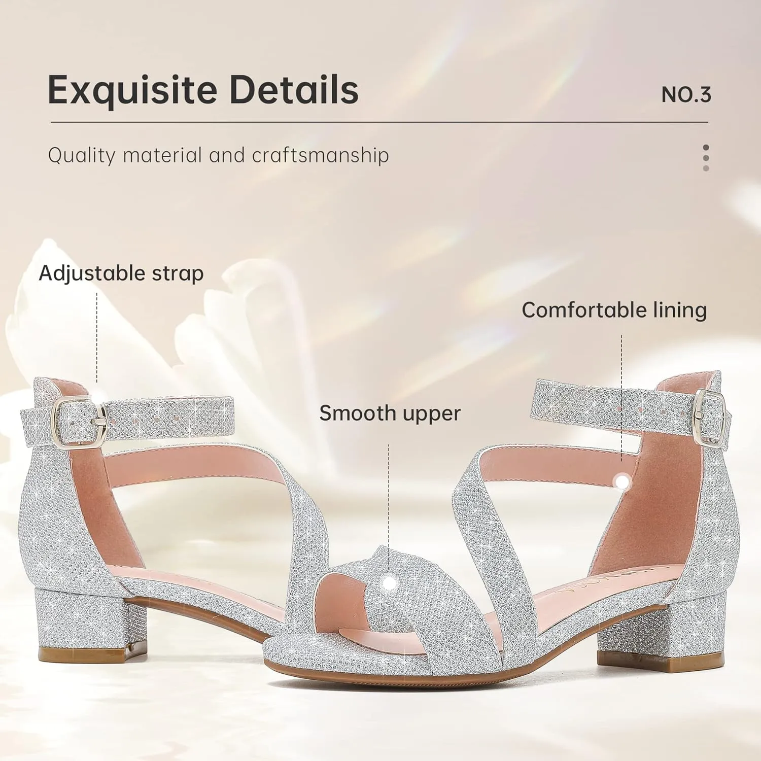 Girls Sandals Kids Heels Open Toe Ankle Strap Dress Shoes Flower Wedding Party for Toddler Little Big Kid