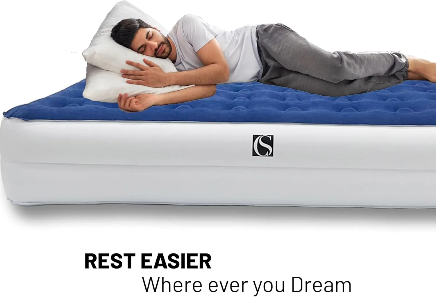 Greaton, 8.5-Inch Durable Luxury Inflatable Air Mattress with Comfort Coil Technology and High Capacity Pump, Good for Camping, Home and Portable Travel, 72" x 28.7", Blue
