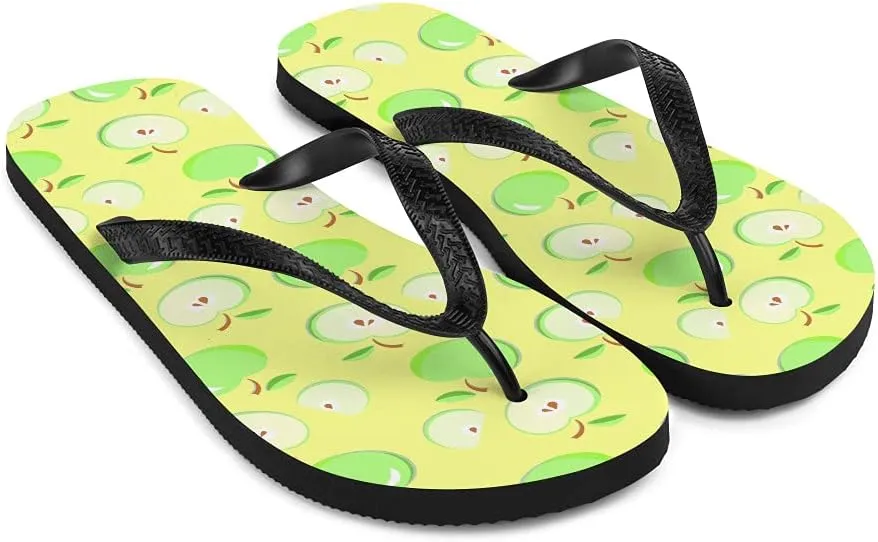 Green Apples Flip Flops - Granny Smith Green Apples Types Unisex Mens Womens Flip Flops for Beach Pool Shower
