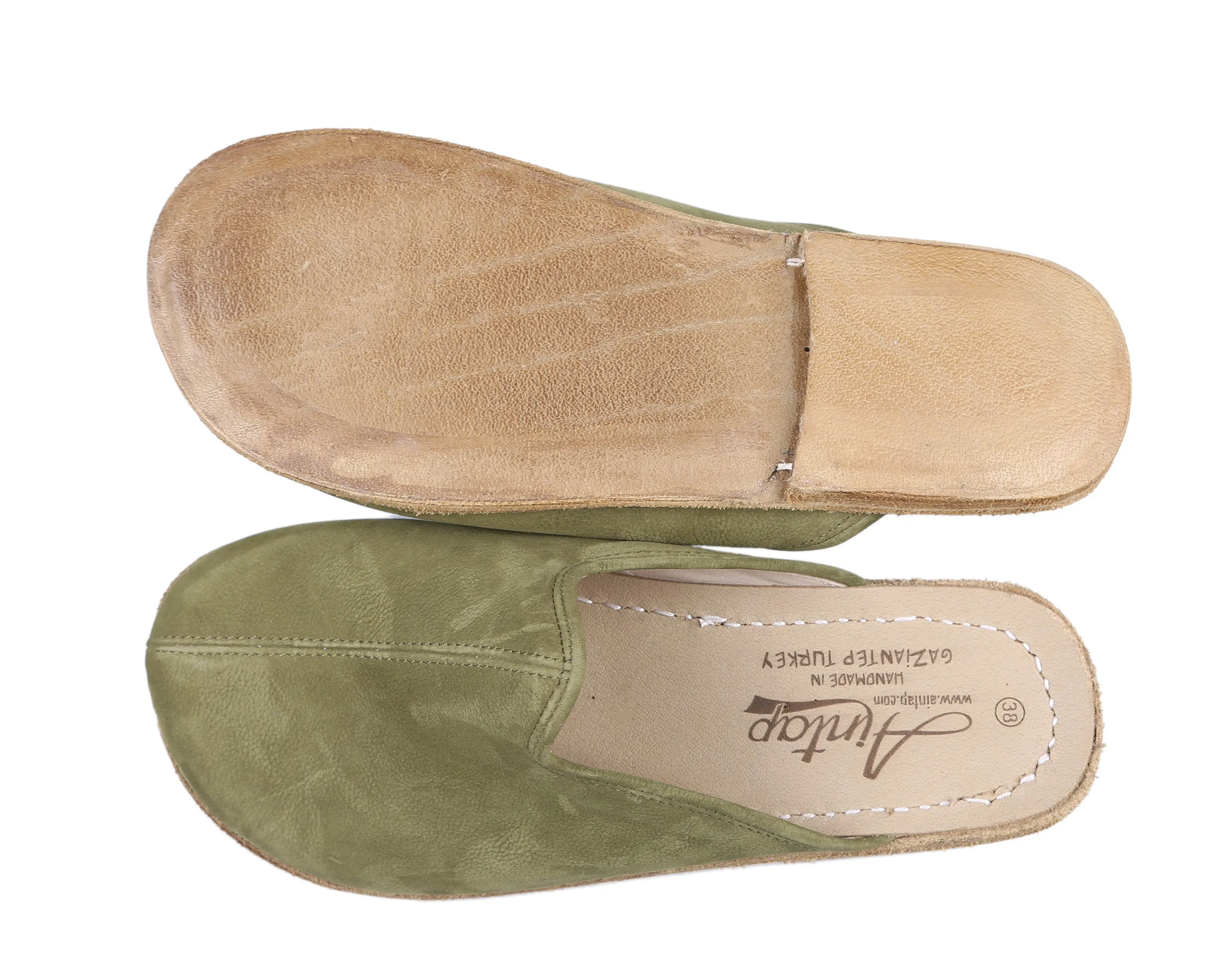 Green Sandal Wide Barefoot Nubuck Leather Handmade