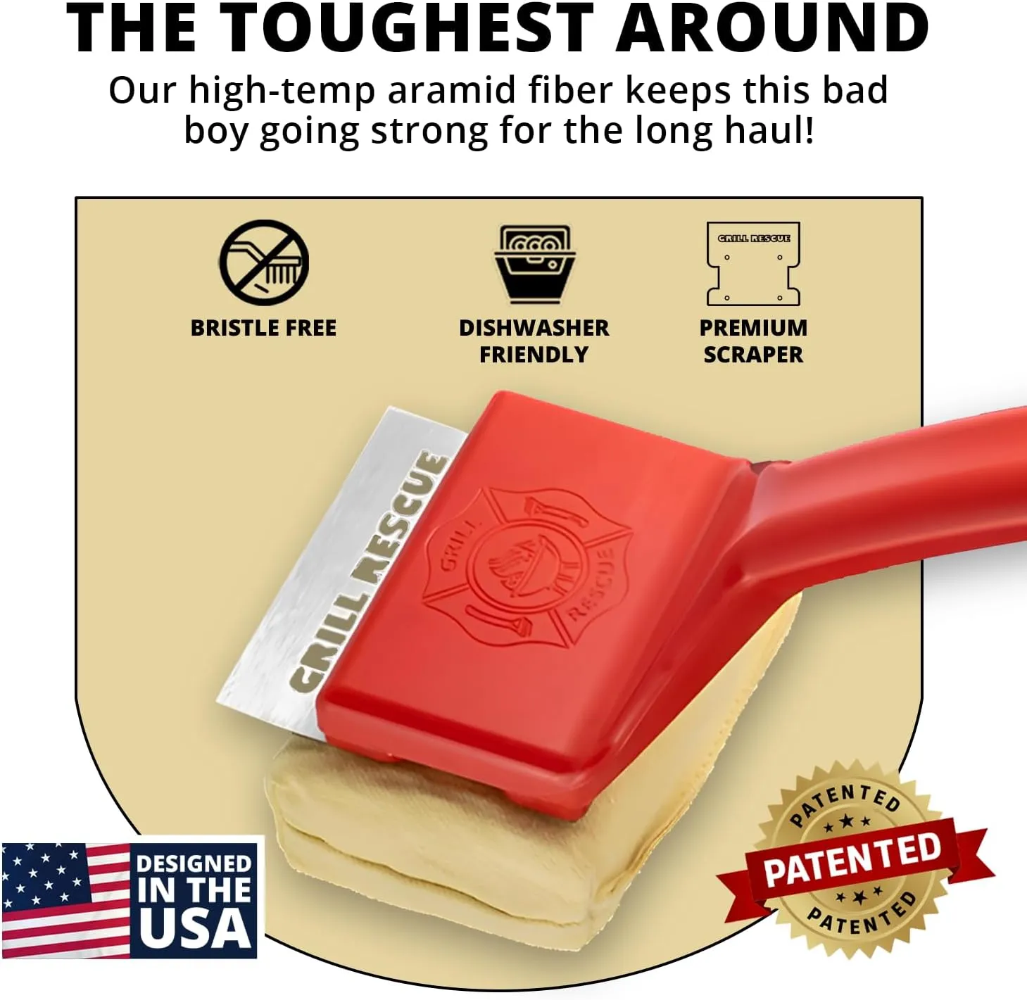Grill Rescue BBQ Replaceable Scraper Cleaning Head, Bristle Free - Durable and Unique Grill Tools for Cast Iron or Stainless-Steel Grates, Barbecue Cleaner (Scraper Brush)
