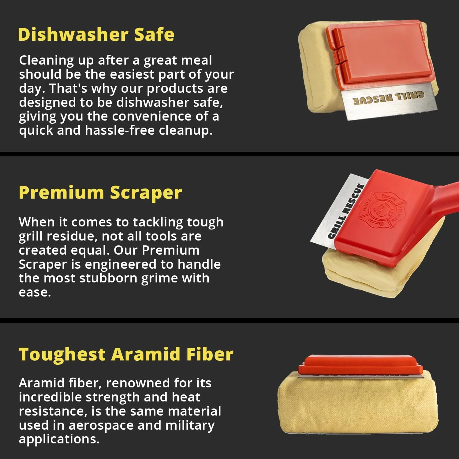 Grill Rescue BBQ Replaceable Scraper Cleaning Head, Bristle Free - Durable and Unique Grill Tools for Cast Iron or Stainless-Steel Grates, Barbecue Cleaner (Scraper Brush)