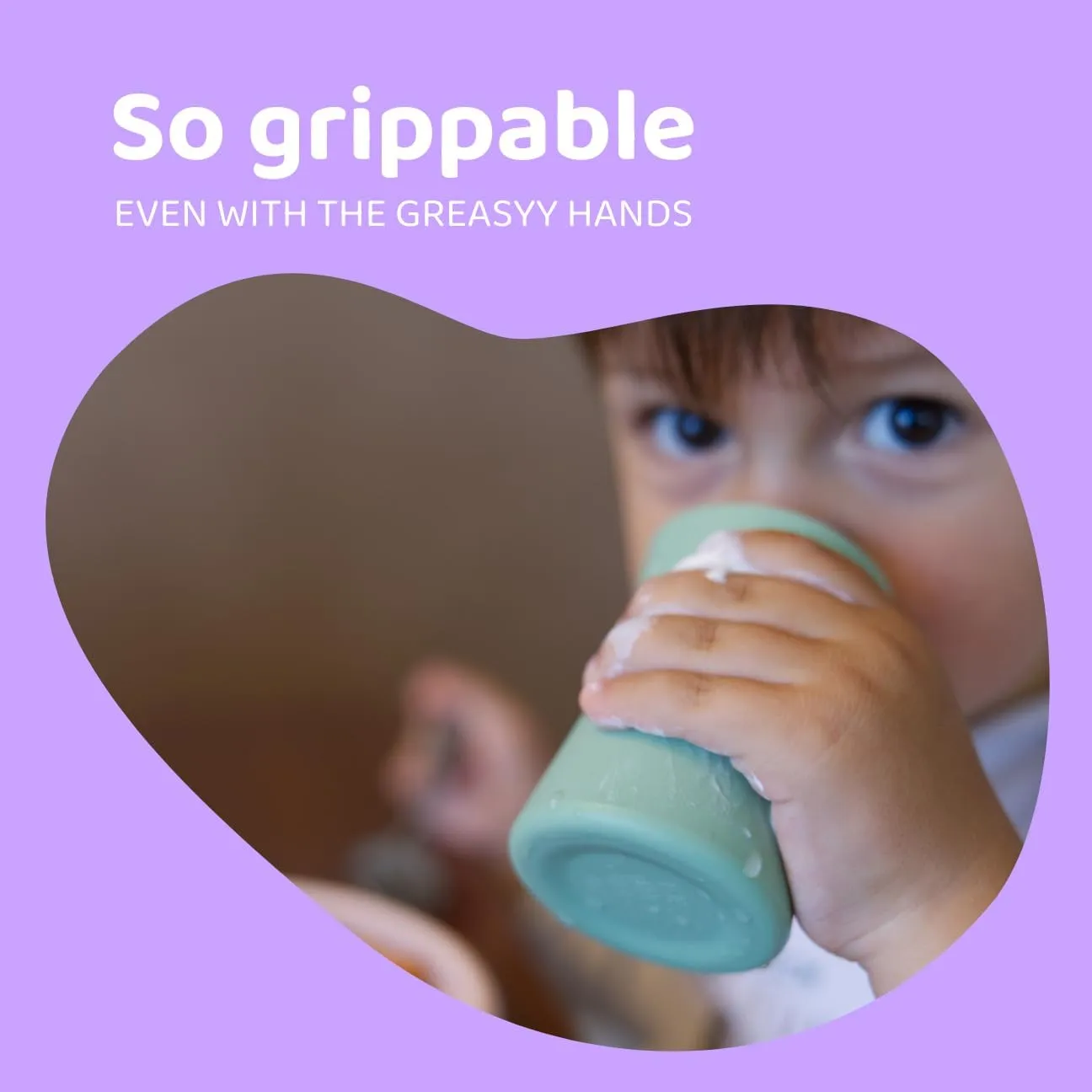 Grip Cup, Silicone Open Training Cup for Baby and Toddler, 3 fl oz, Easy Grip, Non-Slip, Heavy Base, Microwave & Dishwasher Safe, No BPA, Pack of 2, Blue Hour